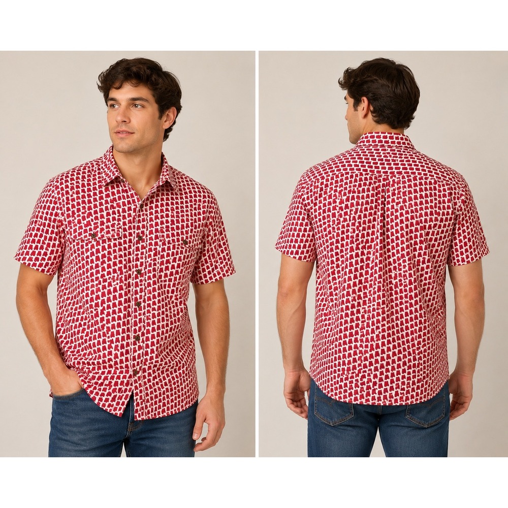 NWT Fieldstone Alabama Crimson Tide State Print Button Down Shirt Mens S
